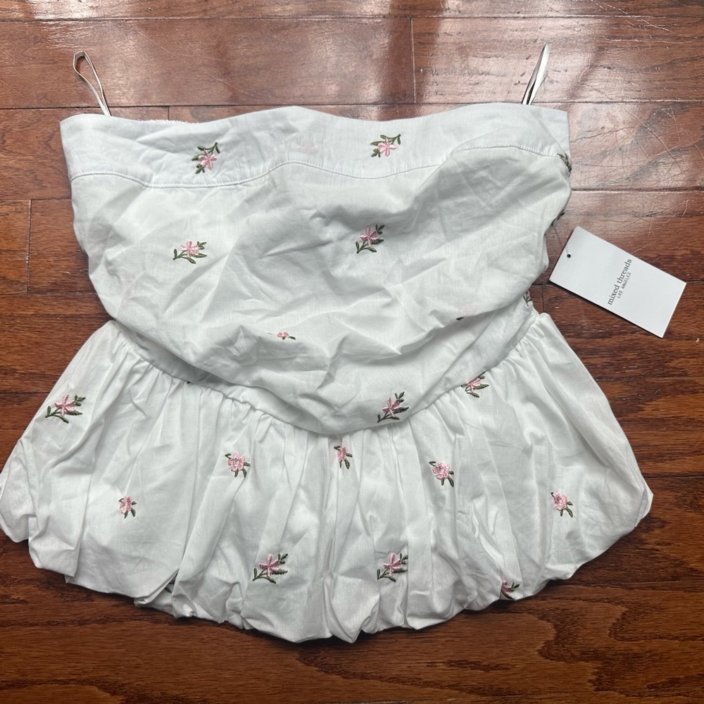 Mixed Thread Floral White Tube Top Size L NWT